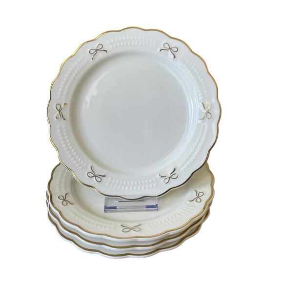 Yedi GOLD BOW Side Plates Set of 4 Ceramic 8in Holiday Glam White New - Picture 16 of 16